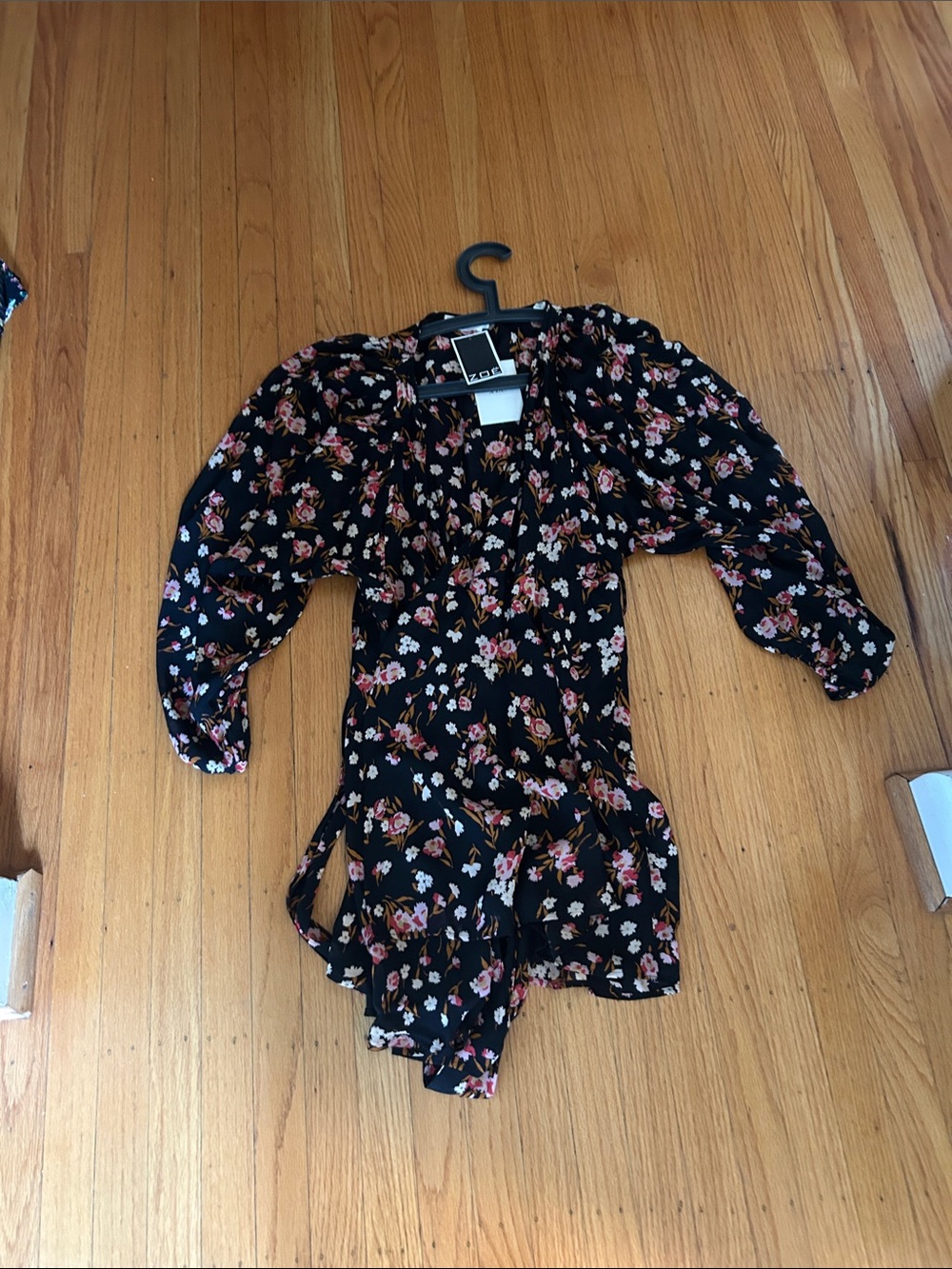 A.L.C. Black Floral Short Dress with Pink and White Flowers